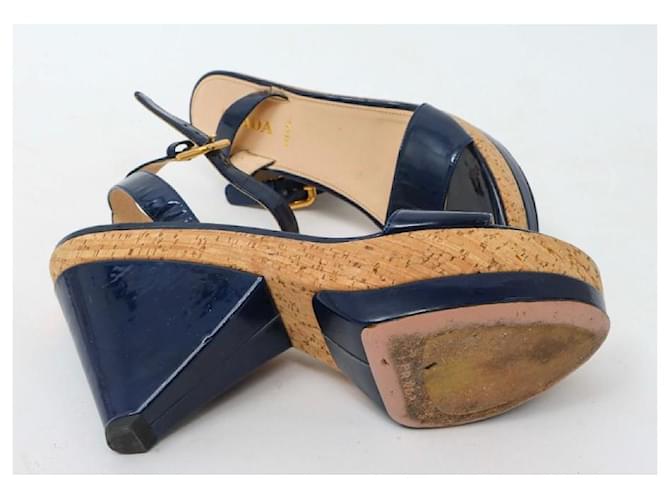 Sandali con Zeppa Prada in Vernice Blu - vista 5