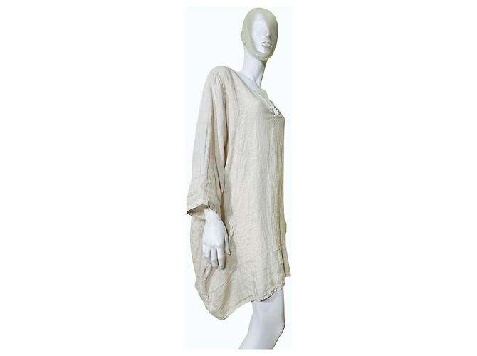 Autre Marque Vestido túnica de lino para mujer Beige - vista 2