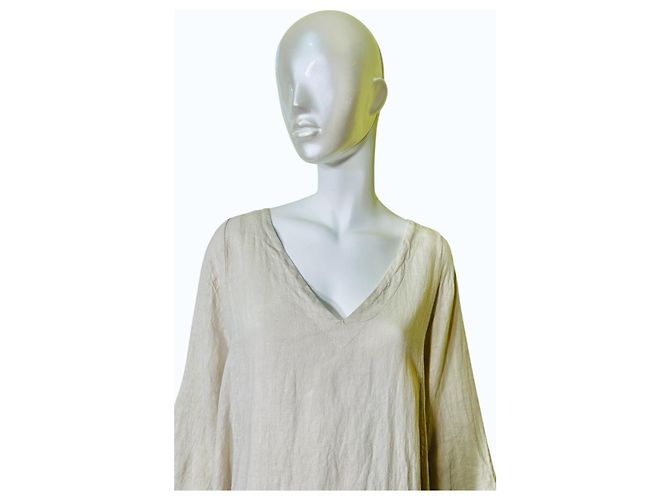 Autre Marque Vestido túnica de lino para mujer Beige - vista 4