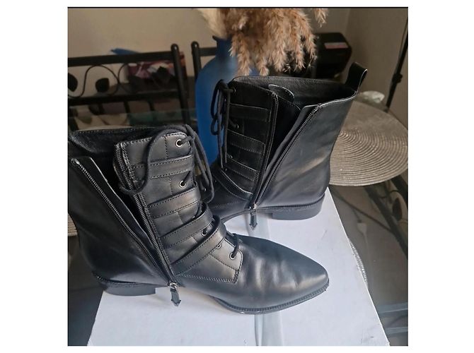 Autre Marque Botas Biker What For de cuero negro con tachuelas - vista 2