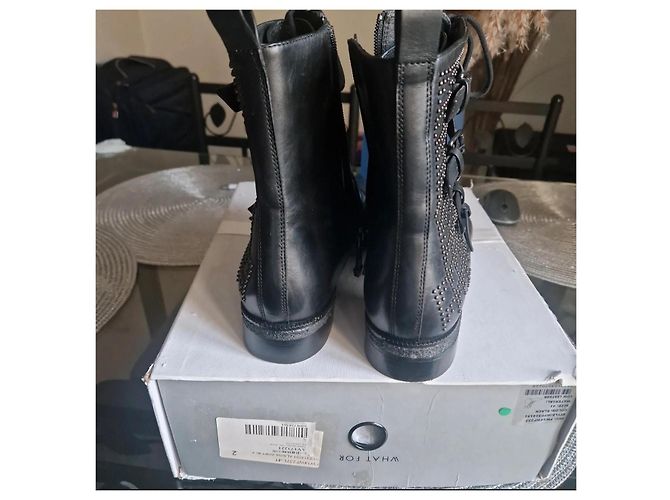 Autre Marque Botas Biker What For de cuero negro con tachuelas - vista 5