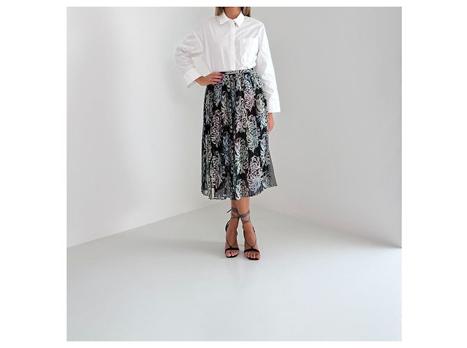Autre Marque Marco de Vincenzo Falda midi plisada de malla estampada Spring 2016 Negro Multicolor - vista 2