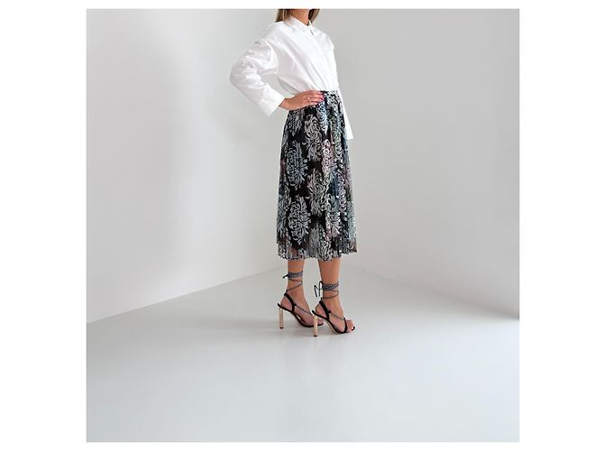 Autre Marque Marco de Vincenzo Falda midi plisada de malla estampada Spring 2016 Negro Multicolor - vista 5