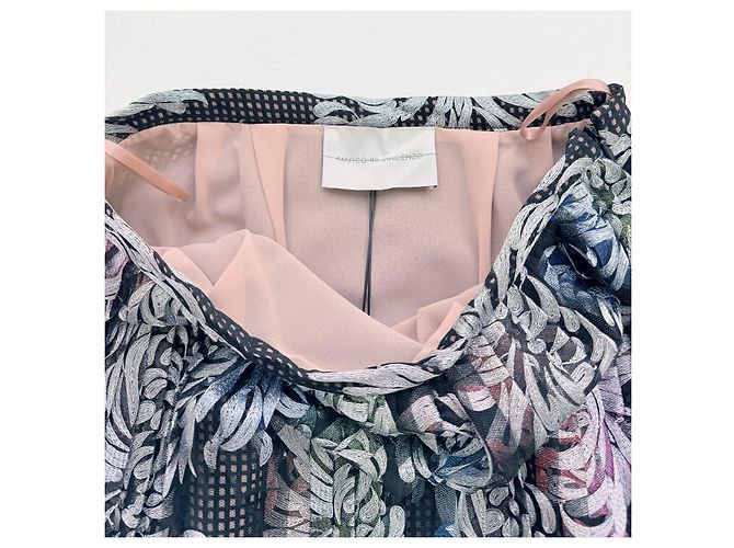 Autre Marque Marco de Vincenzo Falda midi plisada de malla estampada Spring 2016 Negro Multicolor - vista 6