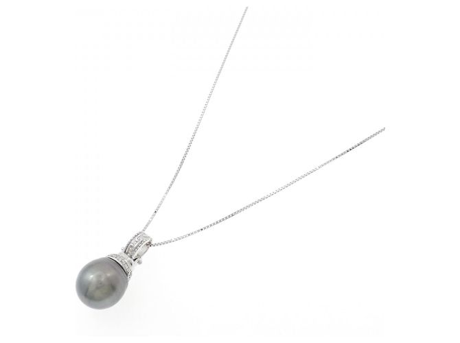 Autre Marque Collana in oro bianco Au750, perla nera e diamante Nero - vista 2