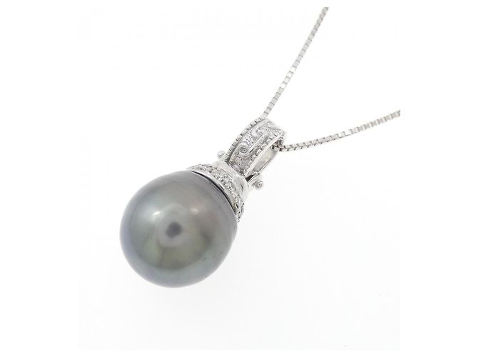 Autre Marque Collana in oro bianco Au750, perla nera e diamante Nero - vista 3