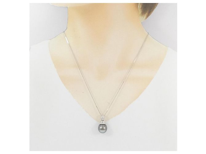 Autre Marque Collana in oro bianco Au750, perla nera e diamante Nero - vista 6