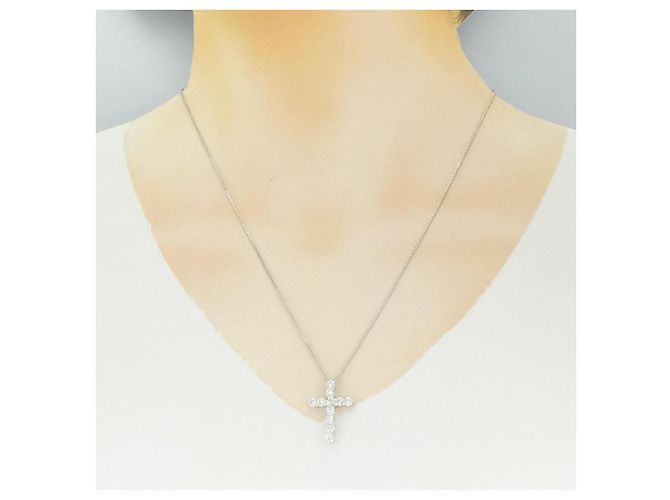 Autre Marque Collana con Croce in Diamanti in Oro Bianco Au750 Argento - vista 6