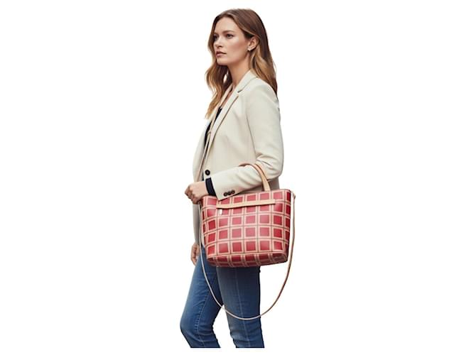 Autre Marque Borsa Tote a scacchi Cache Rosso Beige - vista 2