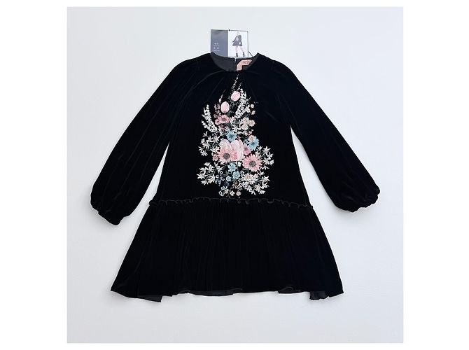 N°21 Schwarzes Samtkleid mit Blumenstickerei Mehrfarben - Ansicht 4