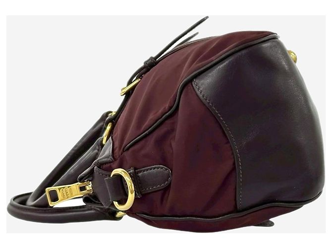 Prada Borsa a manico superiore in nylon e pelle bordeaux Bordò - vista 10