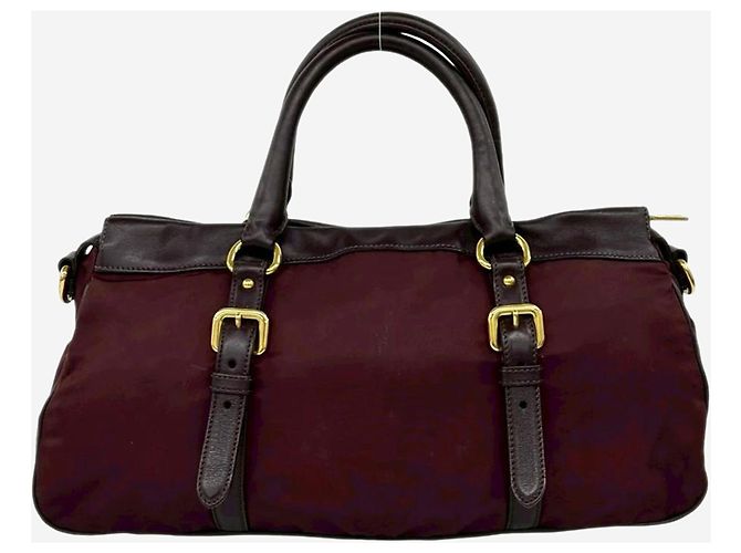 Prada Borsa a manico superiore in nylon e pelle bordeaux Bordò - vista 2