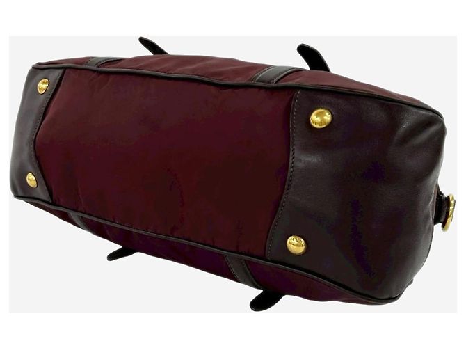 Prada Borsa a manico superiore in nylon e pelle bordeaux Bordò - vista 7