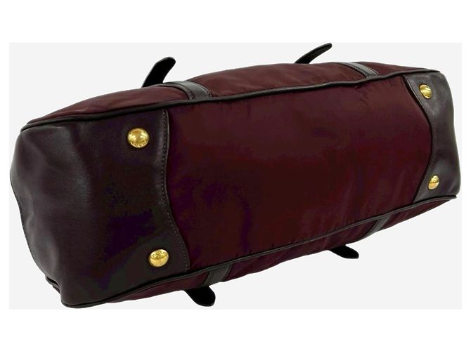 Prada Borsa a manico superiore in nylon e pelle bordeaux Bordò - vista 8