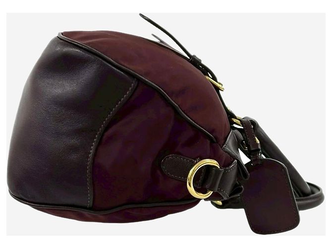 Prada Borsa a manico superiore in nylon e pelle bordeaux Bordò - vista 9