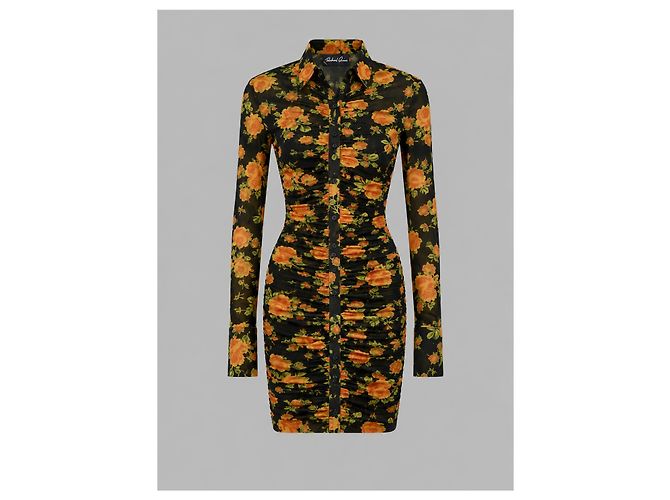 Autre Marque Richard Quinn Mini-Mesh-Kleid mit Blumenprint Schwarz Grün Orange - Ansicht 10