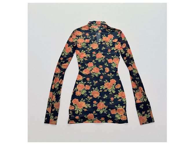 Autre Marque Richard Quinn Mini-Mesh-Kleid mit Blumenprint Schwarz Grün Orange - Ansicht 2