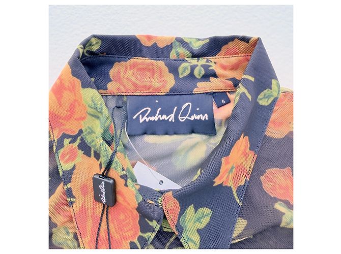 Autre Marque Richard Quinn Mini-Mesh-Kleid mit Blumenprint Schwarz Grün Orange - Ansicht 4