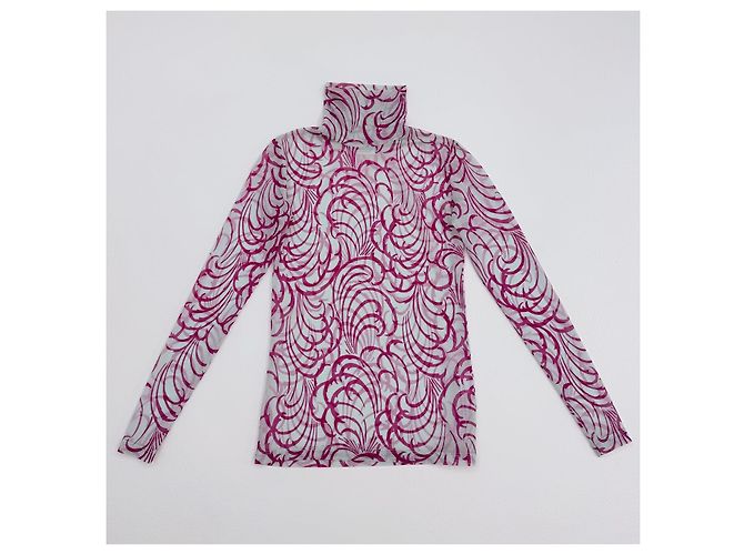 Dries Van Noten Top Malla Cuello Alto Rosa Blanco - vista 3