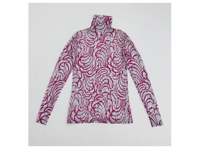Dries Van Noten Top Malla Cuello Alto Rosa Blanco - vista 4