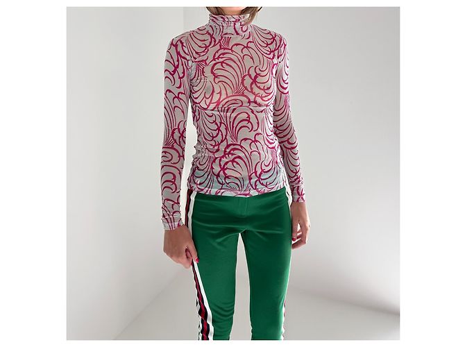 Dries Van Noten Top Malla Cuello Alto Rosa Blanco - vista 5