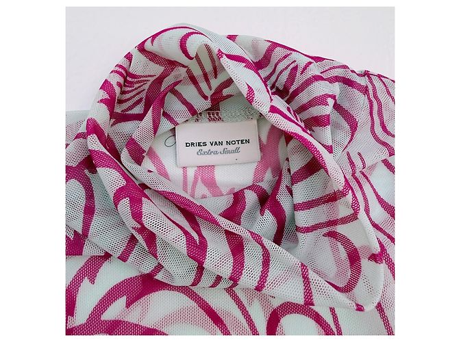 Dries Van Noten Top Malla Cuello Alto Rosa Blanco - vista 6