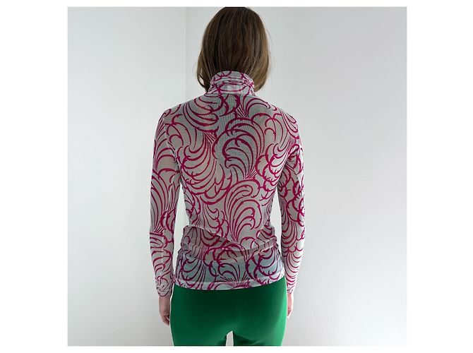 Dries Van Noten Top Malla Cuello Alto Rosa Blanco - vista 8