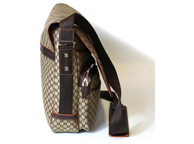 Céline Borsa a tracolla CELINE in tela Macadam Marrone - vista 3