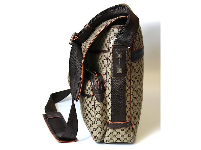 Céline Borsa a tracolla CELINE in tela Macadam Marrone - vista 4