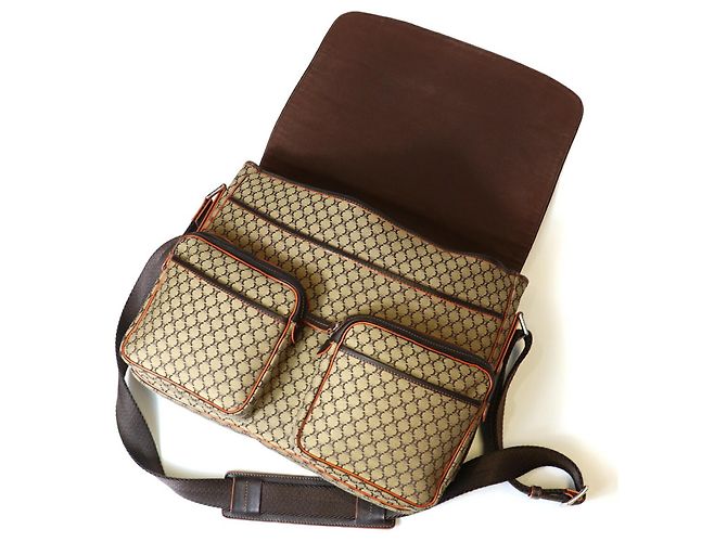 Céline Borsa a tracolla CELINE in tela Macadam Marrone - vista 6