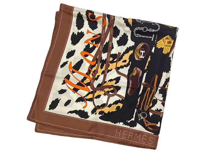 Hermès Sciarpa Hermes Carre 90 Monsieur & Madame Marrone - vista 2