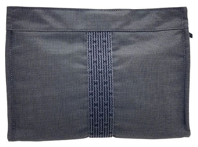 Hermès Pochette Hermes Herline MM in nylon grigio Marrone - vista 3