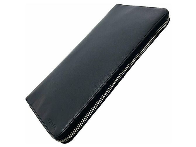 Prada Embossed Calf Leather Long Wallet Black - view 3