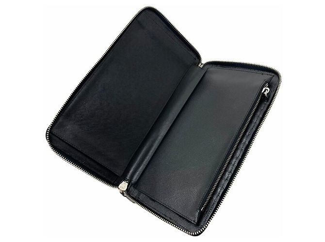 Prada Embossed Calf Leather Long Wallet Black - view 6