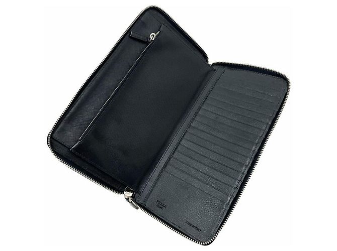 Prada Embossed Calf Leather Long Wallet Black - view 7