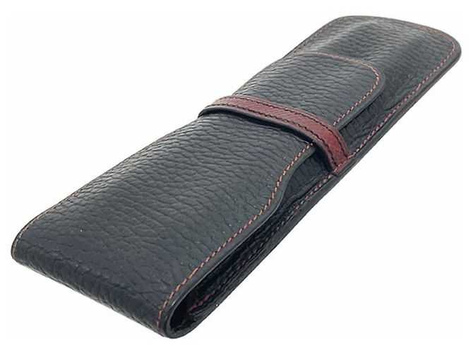 Hermès Étui à stylo en cuir Hermes noir et rouge - vue 4