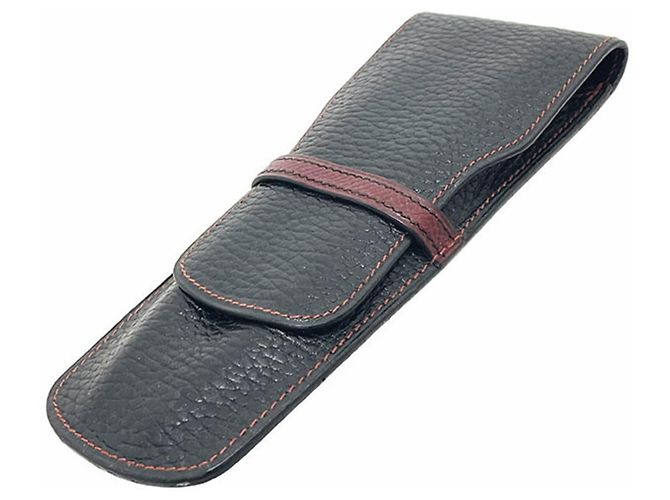 Hermès Étui à stylo en cuir Hermes noir et rouge - vue 5