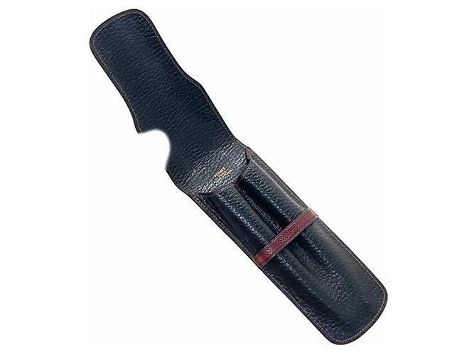 Hermès Étui à stylo en cuir Hermes noir et rouge - vue 6
