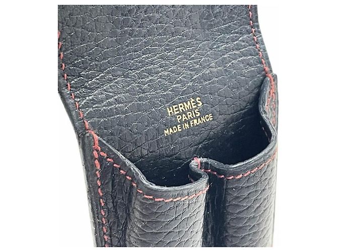 Hermès Étui à stylo en cuir Hermes noir et rouge - vue 7