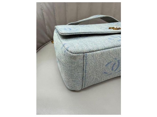Chanel CC Print Denim Flap Bag Hellblau Weiß - Ansicht 12