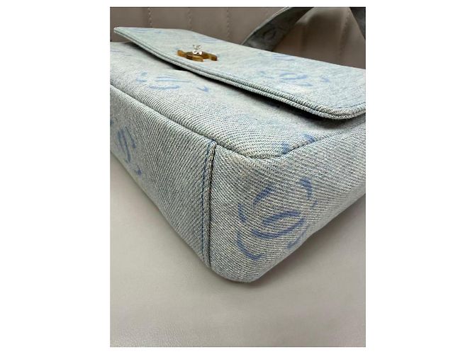 Chanel CC Print Denim Flap Bag Hellblau Weiß - Ansicht 14