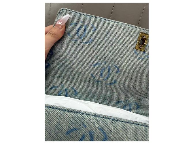 Chanel CC Print Denim Flap Bag Hellblau Weiß - Ansicht 15