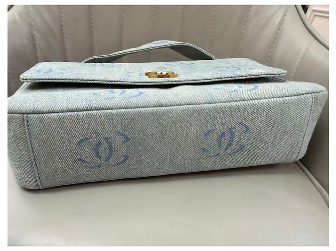 Chanel CC Print Denim Flap Bag Hellblau Weiß - Ansicht 16