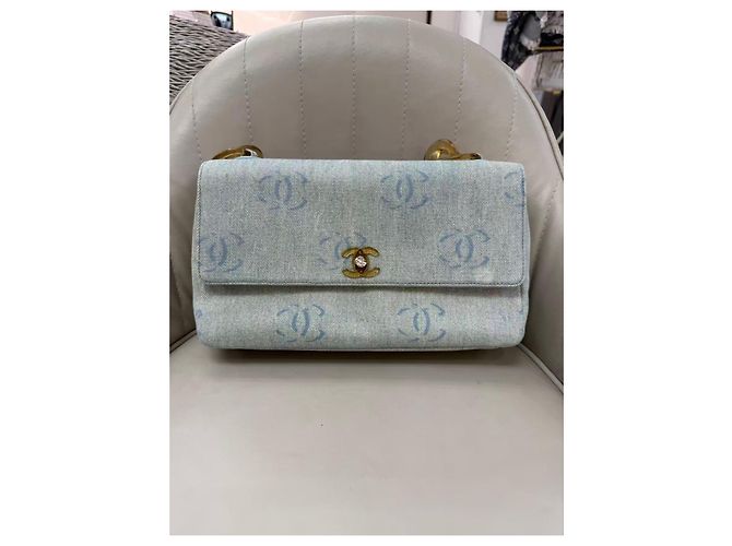 Chanel CC Print Denim Flap Bag Hellblau Weiß - Ansicht 2