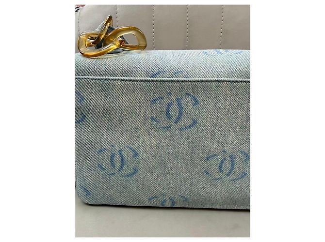 Chanel CC Print Denim Flap Bag Hellblau Weiß - Ansicht 3