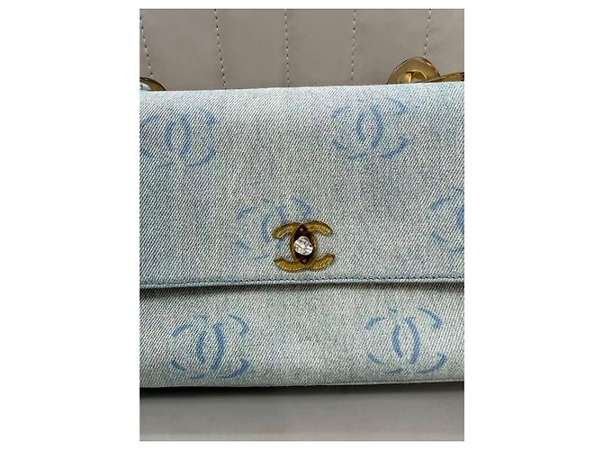 Chanel CC Print Denim Flap Bag Hellblau Weiß - Ansicht 4
