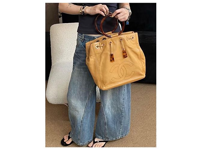 Borsa Tote Chanel in Pelle Beige - vista 2