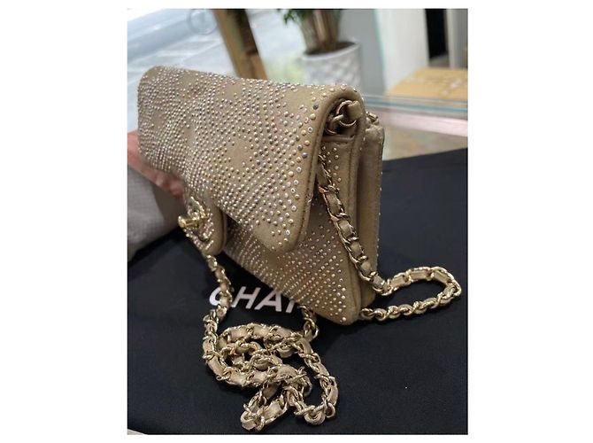 Chanel Borsa a Patta in Pelle Dorata e Strass D'oro - vista 2