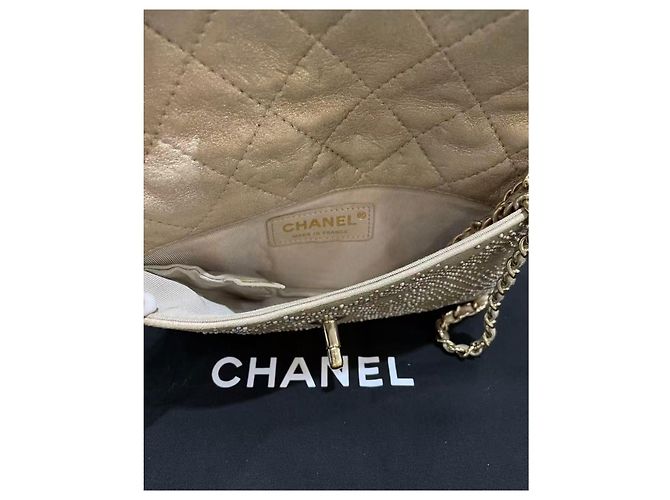Chanel Borsa a Patta in Pelle Dorata e Strass D'oro - vista 5