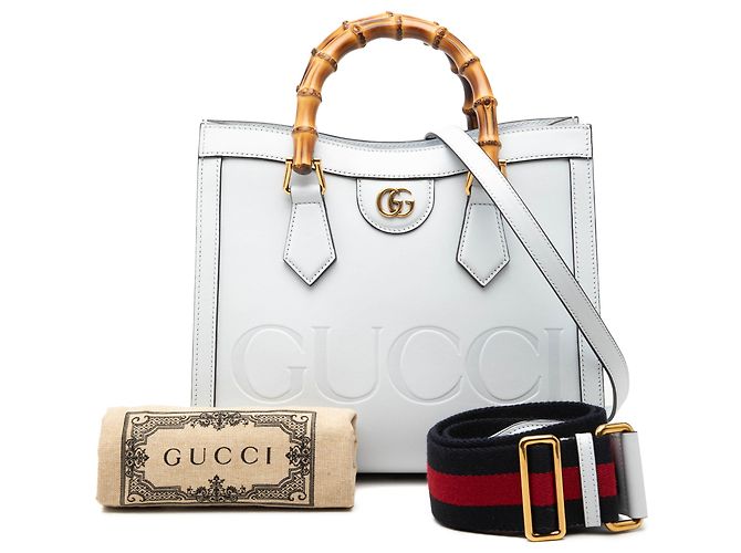 Gucci Diana Satchel aus weißem Kalbsleder und Bambus, Größe Medium - Ansicht 7